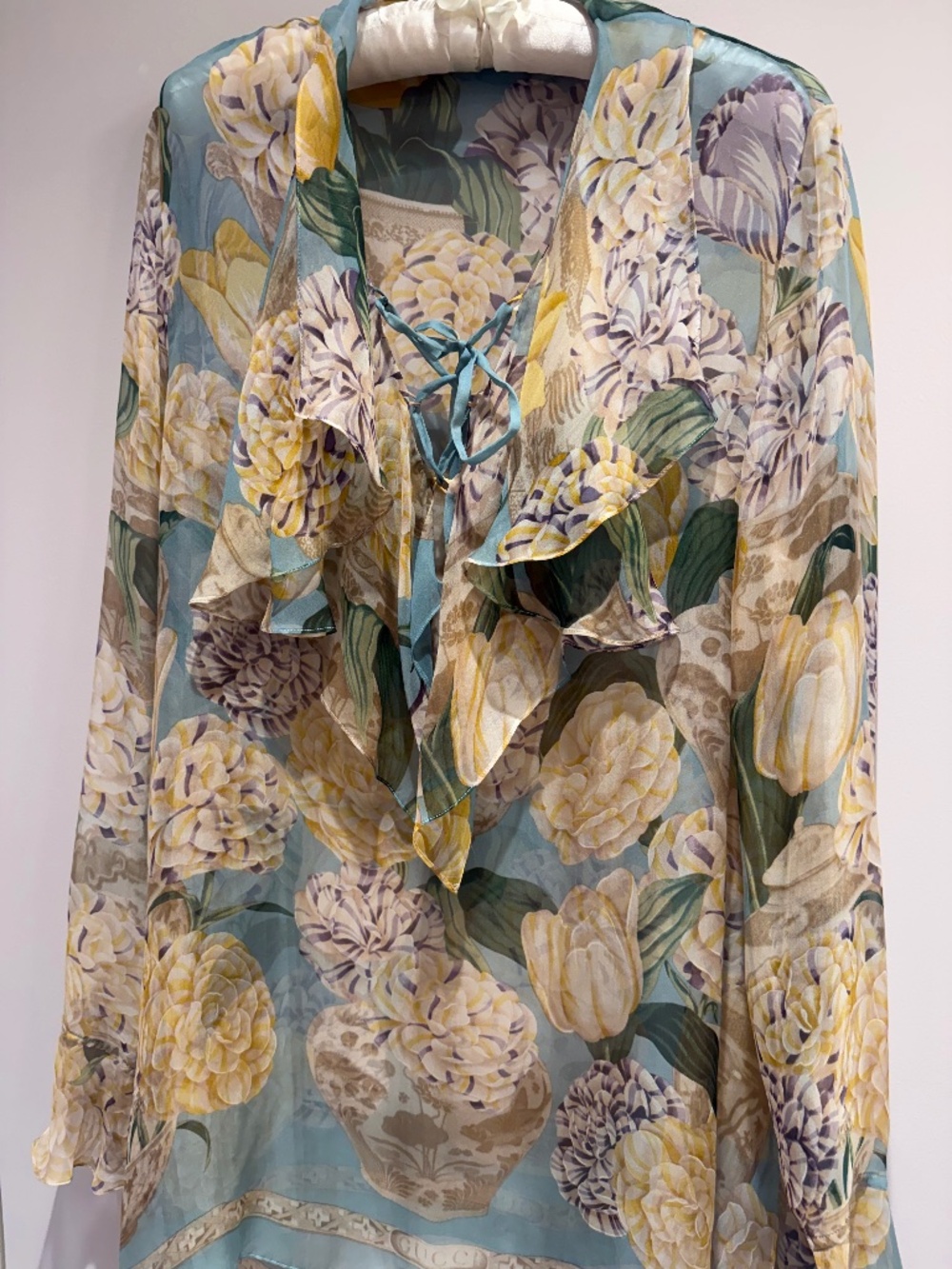 Tom Ford Vintage Gucci  Gossamer Thin Sheer  Silk Floral Blouse